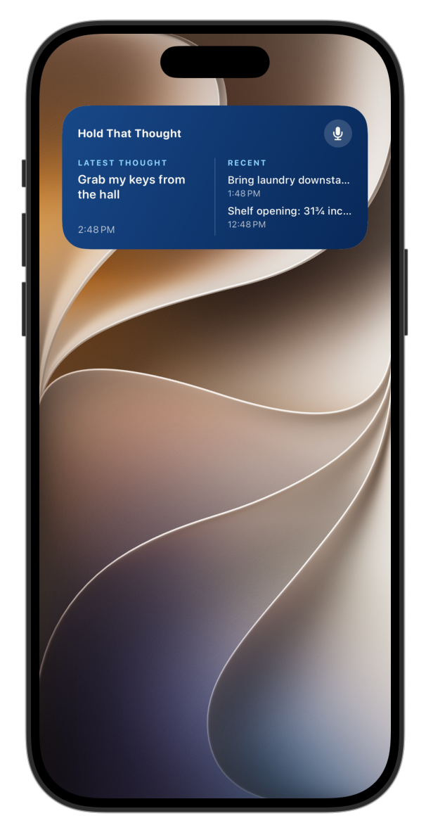 Medium Hold That Thought iPhone Home Screen widget showing the latest thought and two recent thoughts