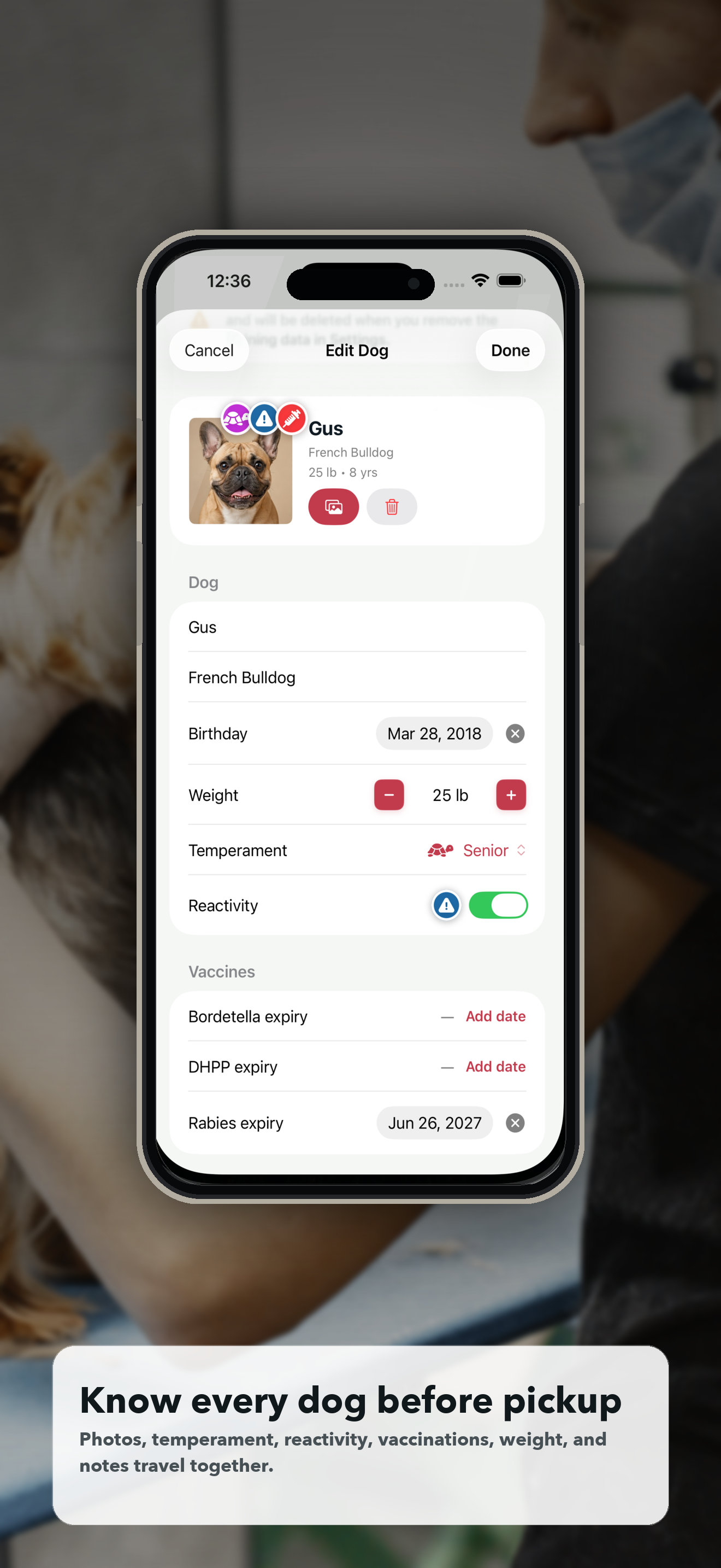 Doggie Style dog profile sheet with grooming preferences