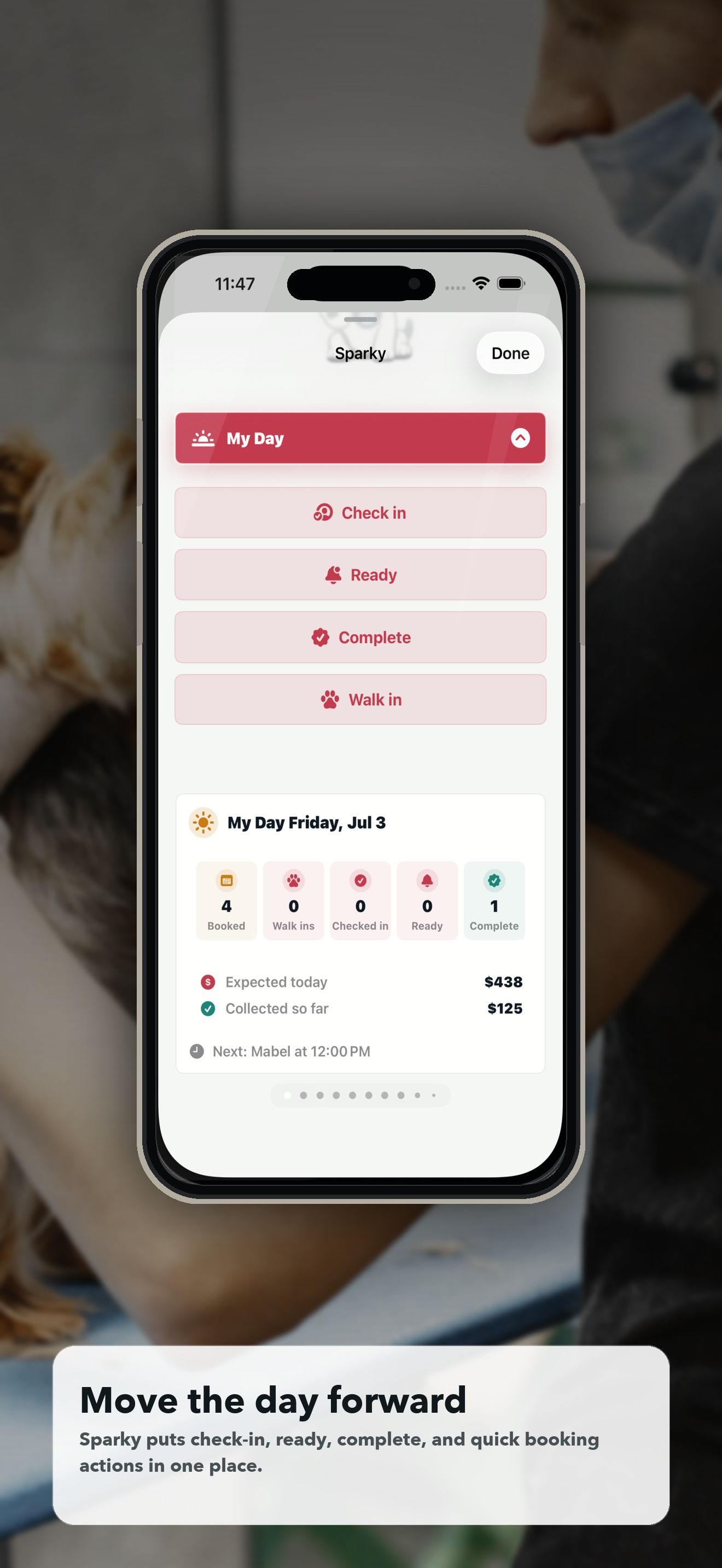 Doggie Style Sparky day flow assistant screen