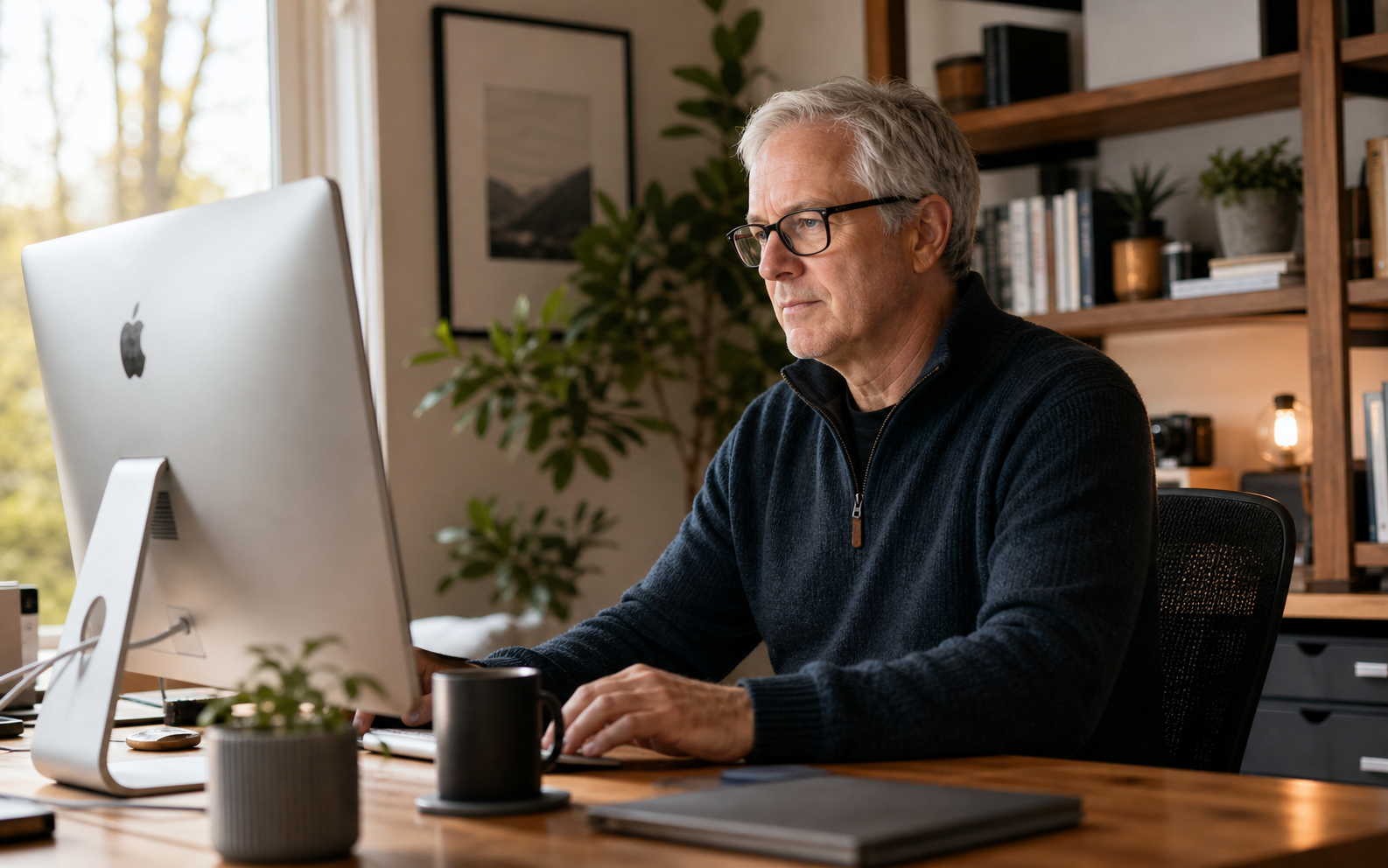 Vince working at a Mac in a calm home office